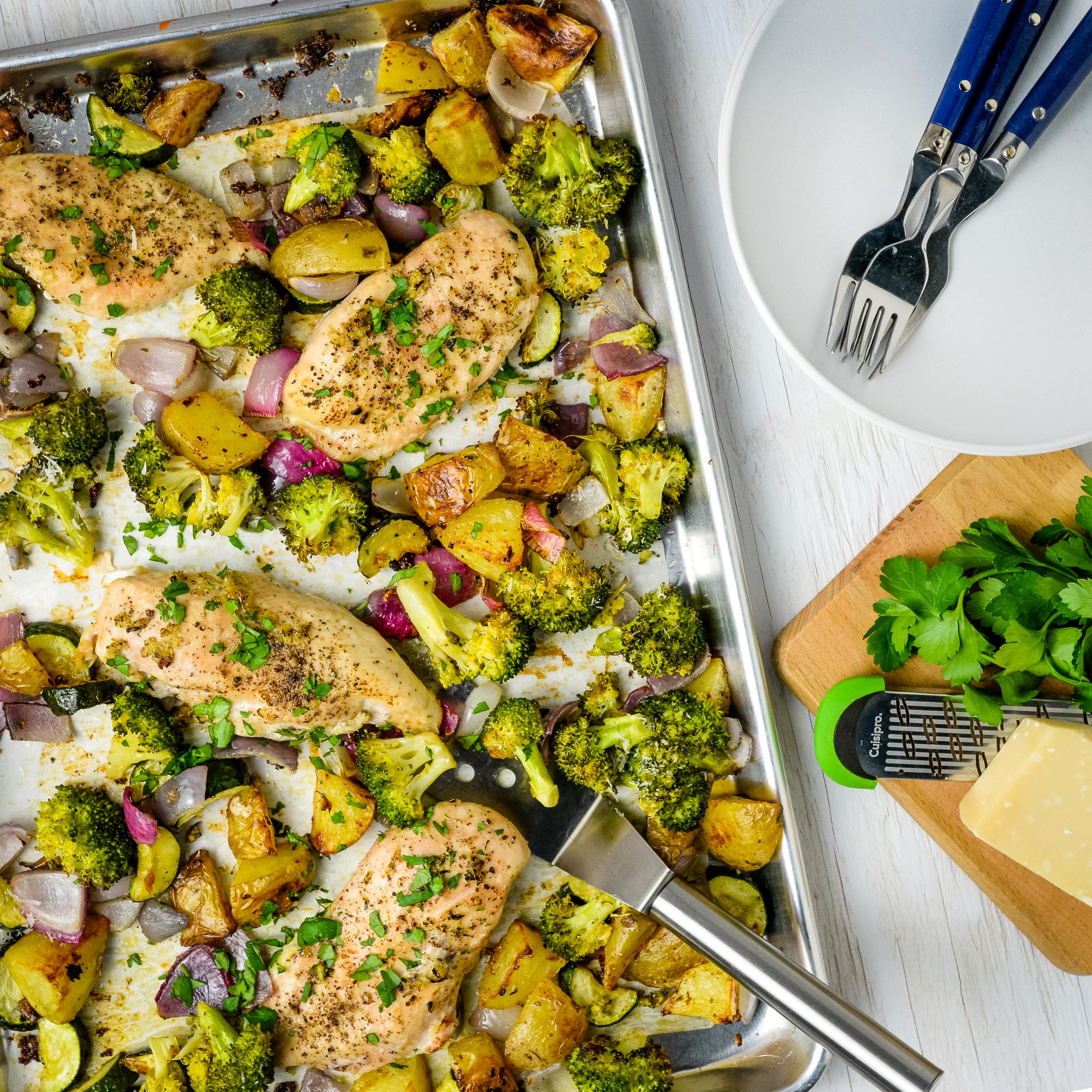 Sheet Pan Garlic And Parmesan Chicken And Broccoli • Homemaker's Habitat